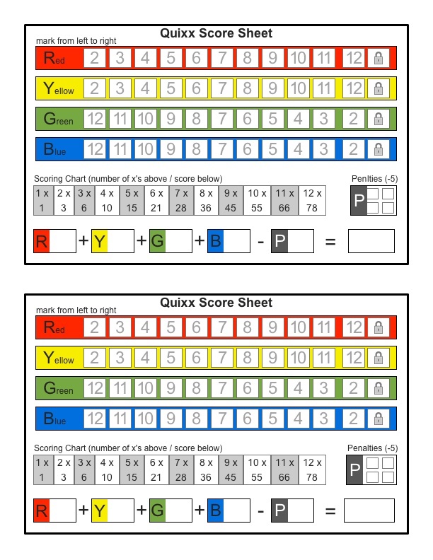 Printable Qwixx Score Sheets Printable Templates